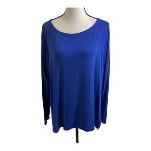Eileen Fisher womens round neckline royal blue viscose blouse size large